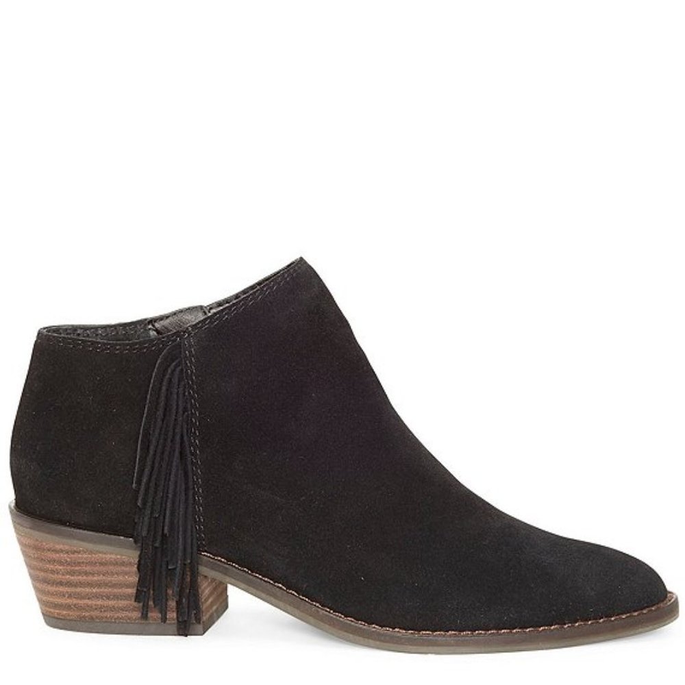 Lucky Brand Felisie Black Suede Fringe Booties - Picture 2 of 8